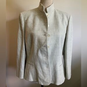 Lauren Ralph Lauren 100% Linen Blazer Jacket Lined Twill Blue Ivory Women's S-14